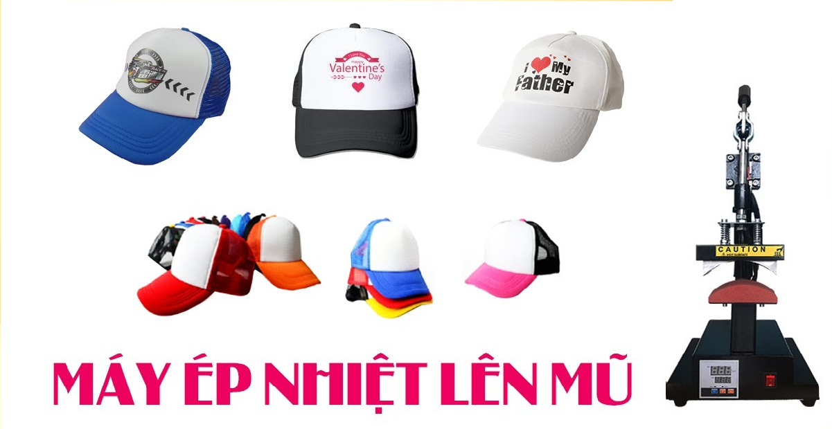 Máy in chuyển nhiệt in logo đầy màu sắc lên mũ nón